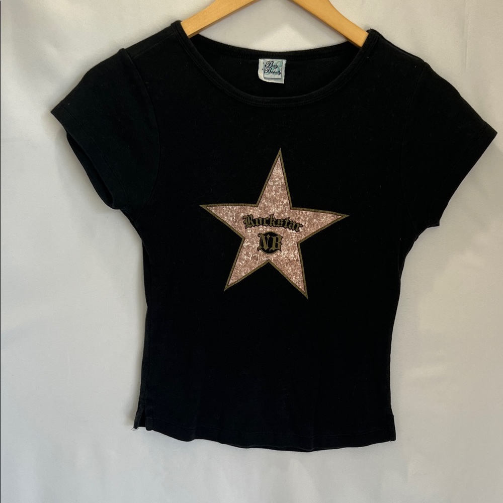Rue21 Black Tee with Pink Star Design
